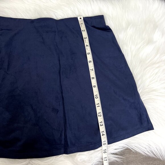 Luxe USA Navy Blue Faux Suede Mini Skirt Pull On Elastic Waist Retro Y2K Medium - Picture 6 of 6